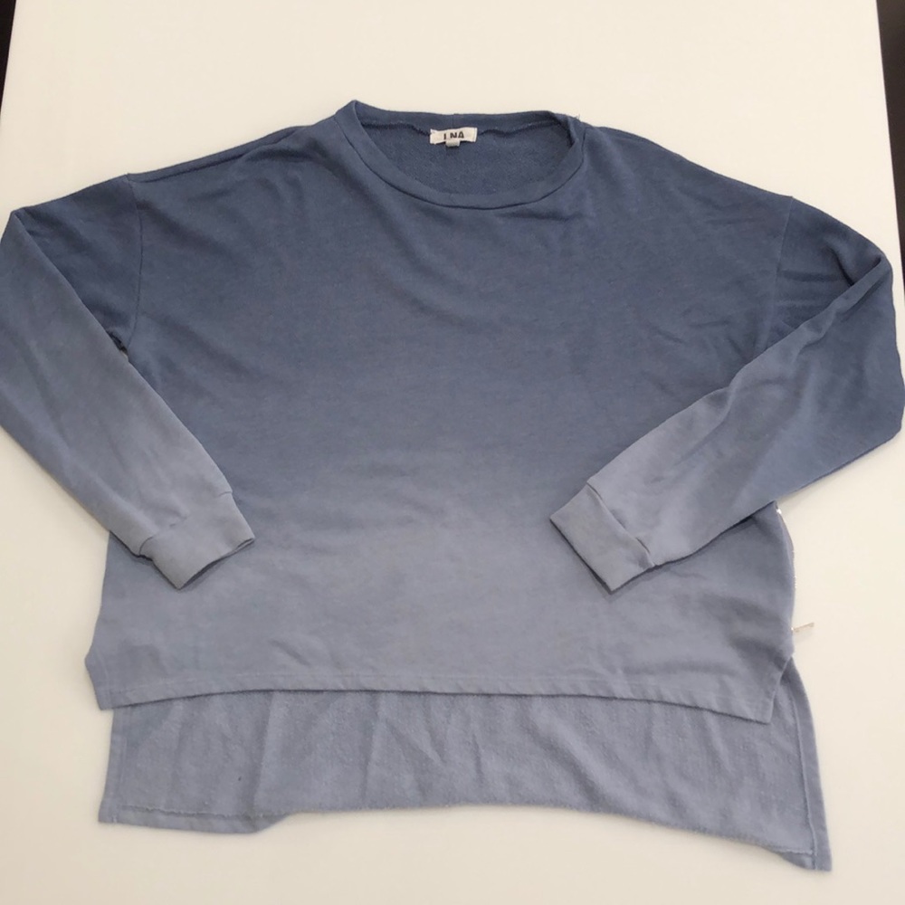 LNA High/Low Blue Ombré Zipper Sweater